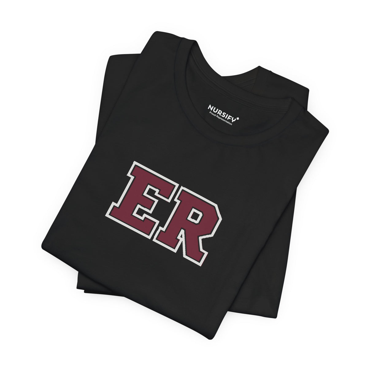Product view of the Nursify ER Burgundy Nurse T-Shirt in an available garment colour.