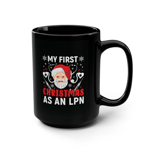My First Christmas as an LPN Black Mug, Santa