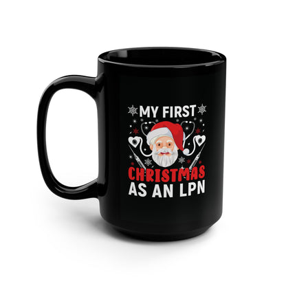 My First Christmas as an LPN Black Mug, Santa