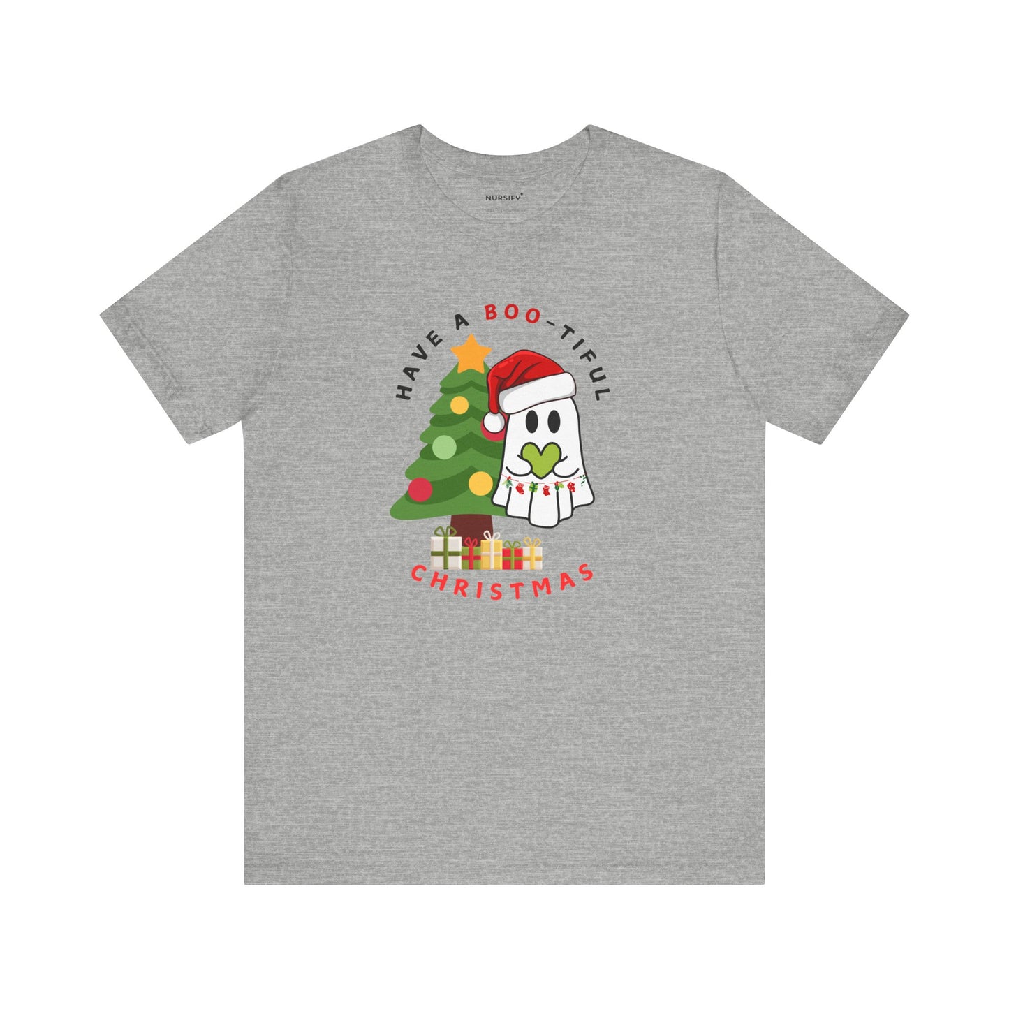 Cute Ghost Boo Christmas Nurse T-Shirt, Halloween Costume Shirt, Holiday Gift Tee, Funny Scary Outfit Top, Festive Spirit Apparel