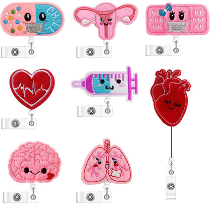 Cute Medical Badge Reels – Embroidered Nurse Badge Holder Collection | Heart, Brain, Lungs, Syringe, Uterus & More