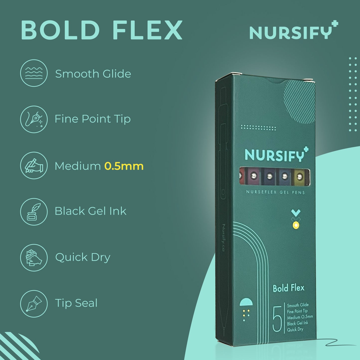 (7.2 Dream Team Order) Nursify+ NurseFlex Gel Pens – Fine Point Black Ink (5-Pack) (Copy)