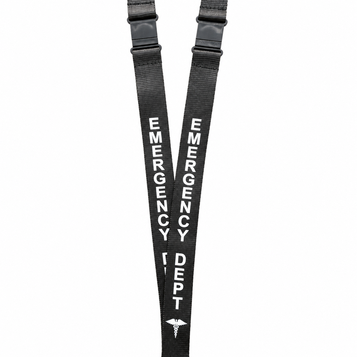 Close view of the two breakaway connectors and EMERGENCY DEPT lettering.