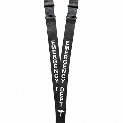 Close view of the two breakaway connectors and EMERGENCY DEPT lettering.
