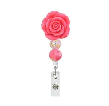 Floral Badge Reel for Nurses – Resin Rose ID Holder with Beaded Detail | Cute Nurse Badge Reel Gift