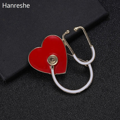 Stethoscope heart enamel pin with red heart, white stethoscope, and gold detailing | 4.5 cm x 4.5 cm