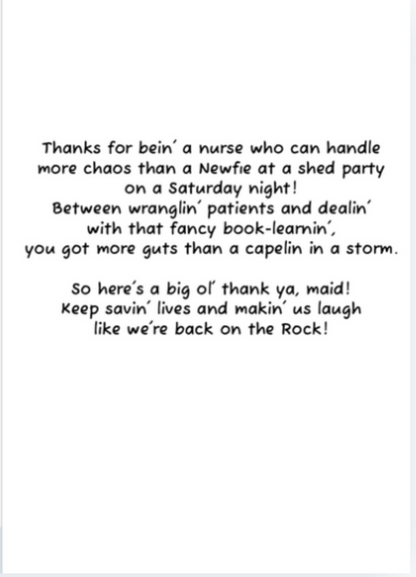 Funny Newfoundland Nurse Appreciation Greeting Card