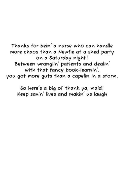 Funny Newfoundland Nurse Appreciation Greeting Card