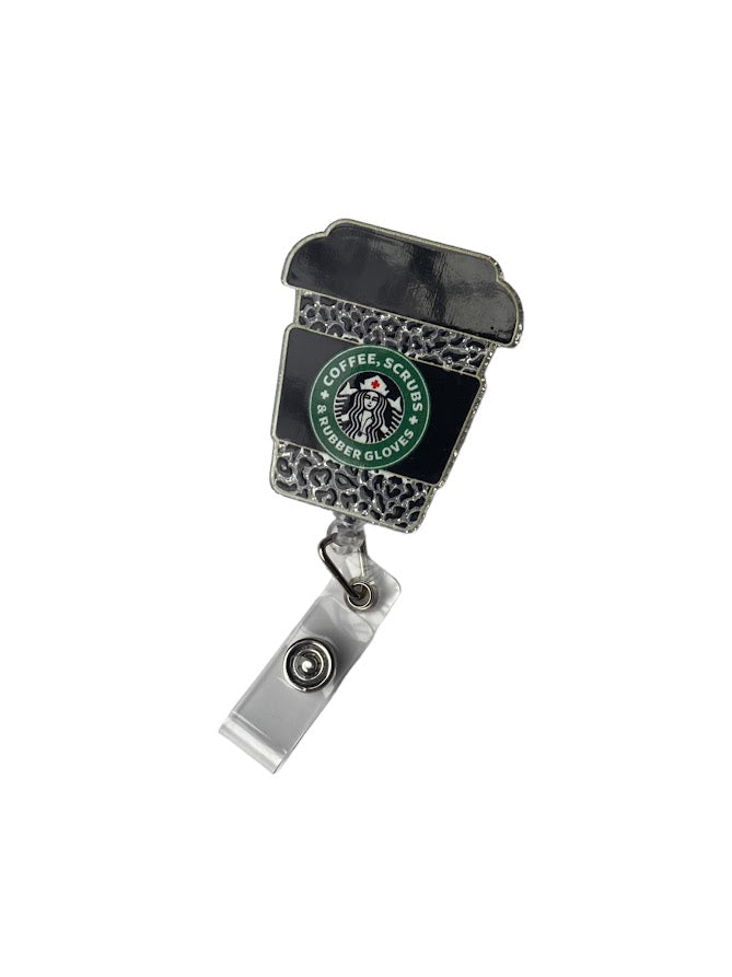 STARBUCKS CUP/HEALTHCARE SWIVEL BADGE REEL, Starbucks Healthcare Joke, Colored Badge Reel, Large Badge Reel, Swivel Badge Reel