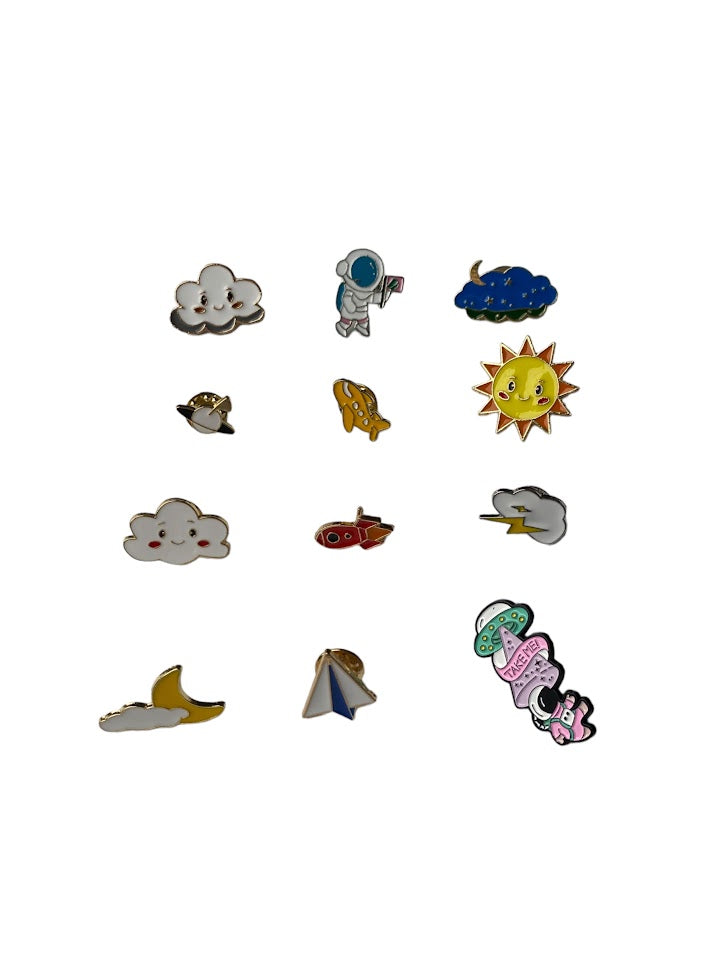 SPACE & SKY ENAMEL PINS, Space, Spaceships, Planes, Sun, Clouds, Clothing Accessory