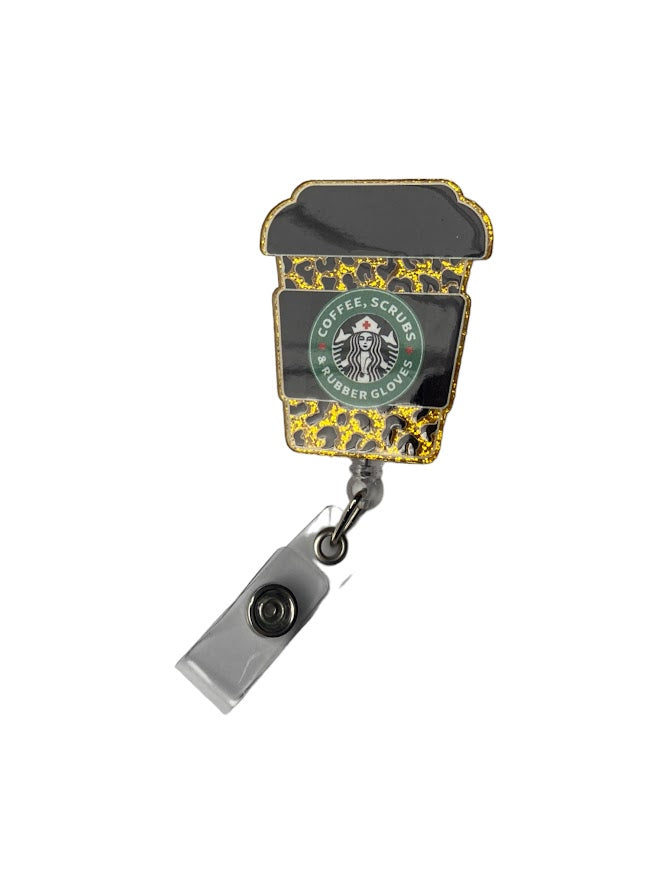 STARBUCKS CUP/HEALTHCARE SWIVEL BADGE REEL, Starbucks Healthcare Joke, Colored Badge Reel, Large Badge Reel, Swivel Badge Reel