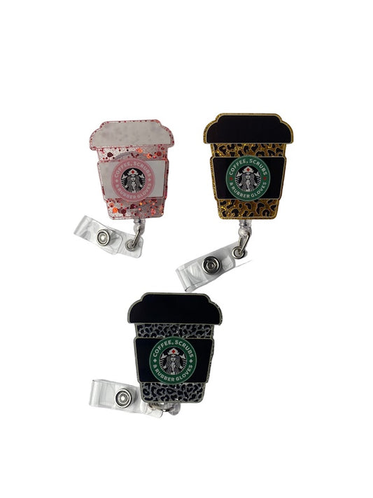 STARBUCKS CUP/HEALTHCARE SWIVEL BADGE REEL, Starbucks Healthcare Joke, Colored Badge Reel, Large Badge Reel, Swivel Badge Reel