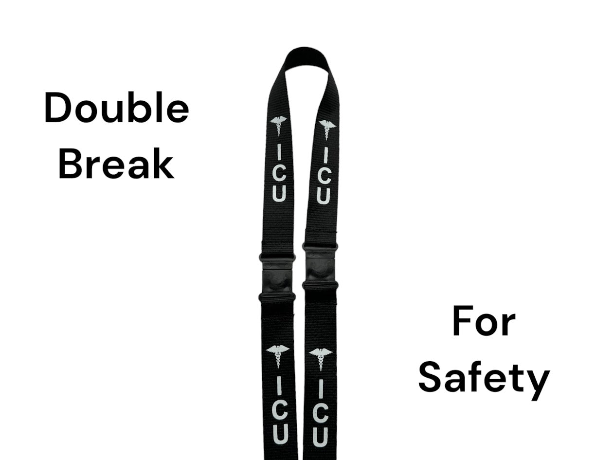 BLACK ICU LANYARD, Badge holder/key holder with 2 breakaways, Intensive Care Unit, Critical Care, Intensive Care Worker, Healthcare Gift