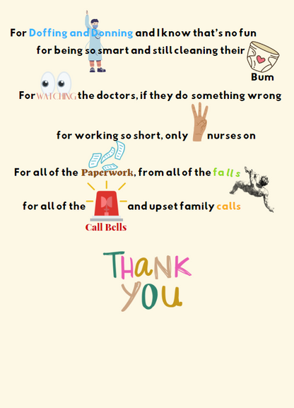 Inside of nurse thank-you card with blank ending for a personal message