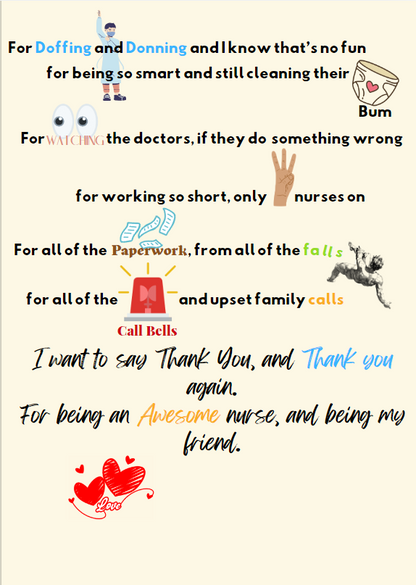 Inside message of nurse thank-you card with friend ending