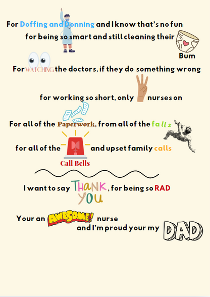 Inside message of nurse thank-you card with dad ending