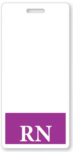 Purple vertical RN Badge Buddy with bold white registered nurse lettering