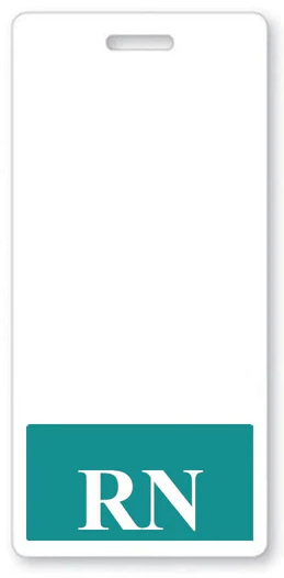 Teal vertical RN Badge Buddy with bold white registered nurse lettering