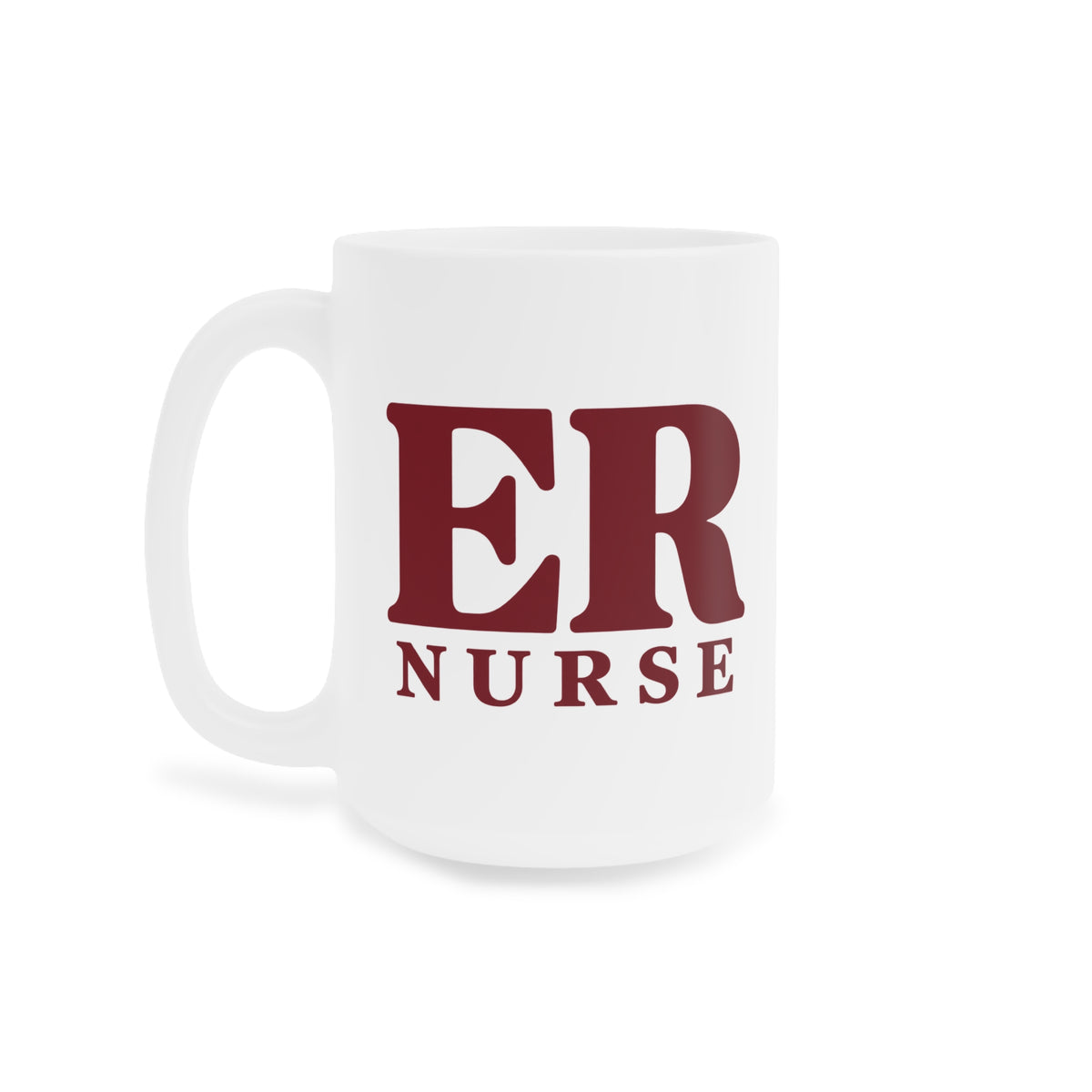 ER Nurse burgundy white 15 oz mug, left view