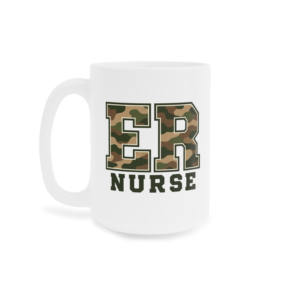 ER Nurse camo white 15 oz mug, left view