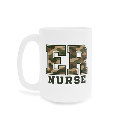 ER Nurse camo white 15 oz mug, left view