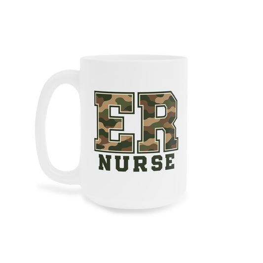 ER Nurse camo white 15 oz mug, left view