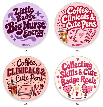 Four corrected student nurse designs, group 2, with small transparent official logos.