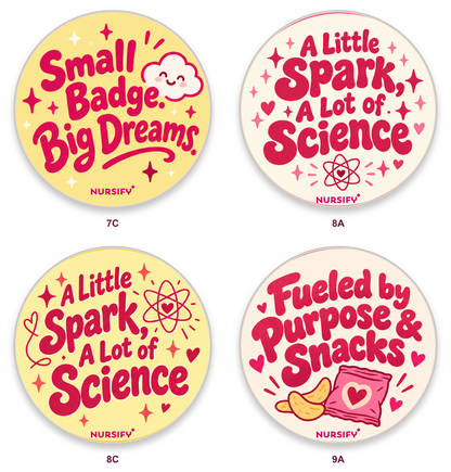 Four corrected student nurse designs, group 4, with small transparent official logos.