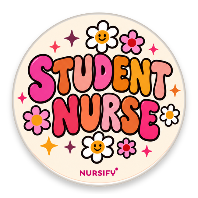 Floral Student Nurse pinback button with the corrected transparent official Nursify logo.
