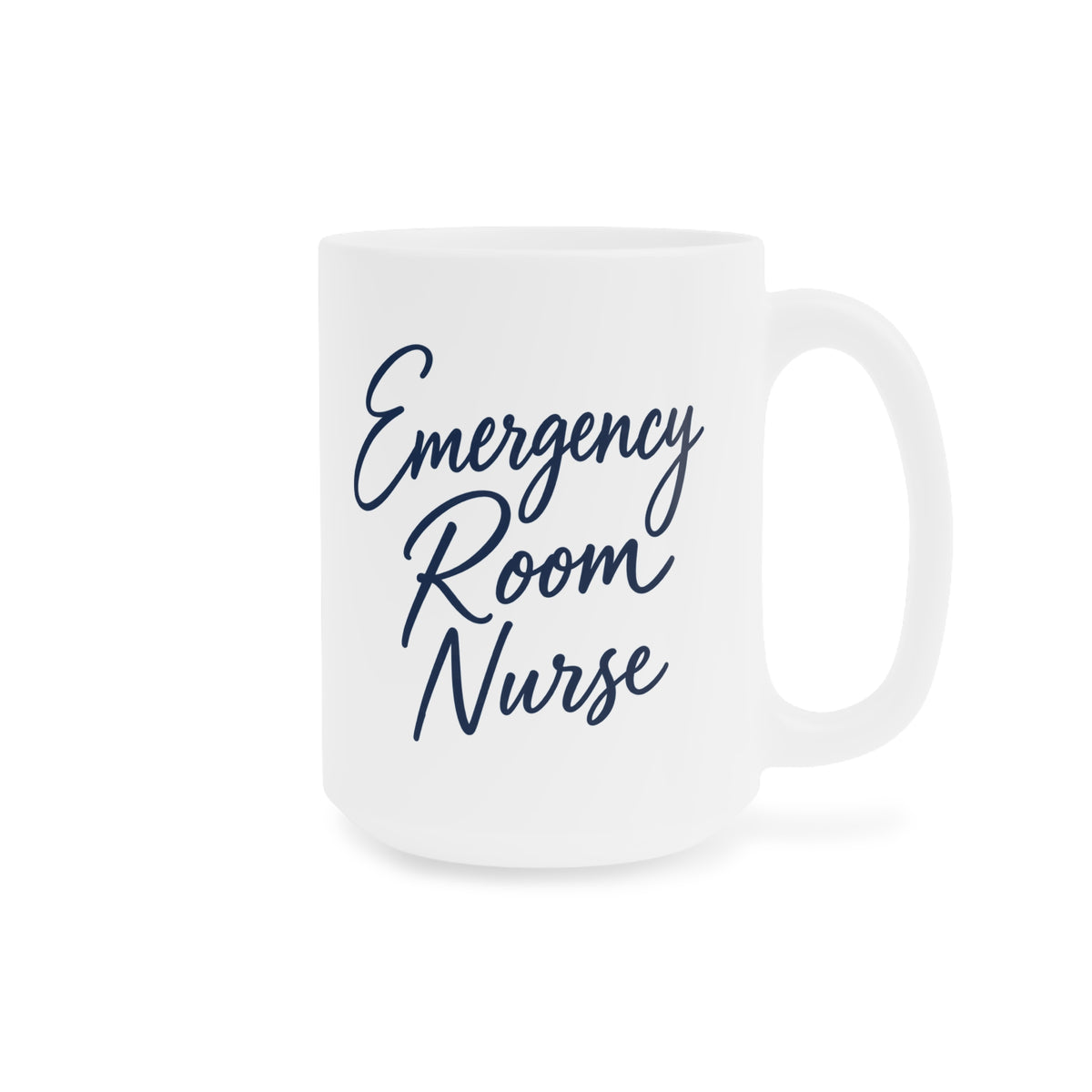 Emergency Room Nurse navy script white 15 oz mug, right view