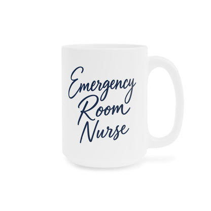 Emergency Room Nurse navy script white 15 oz mug, right view