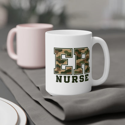 ER Nurse camo 15 oz mug, context-1 view with centered artwork