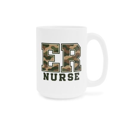 ER Nurse camo 15 oz mug, right view with centered artwork