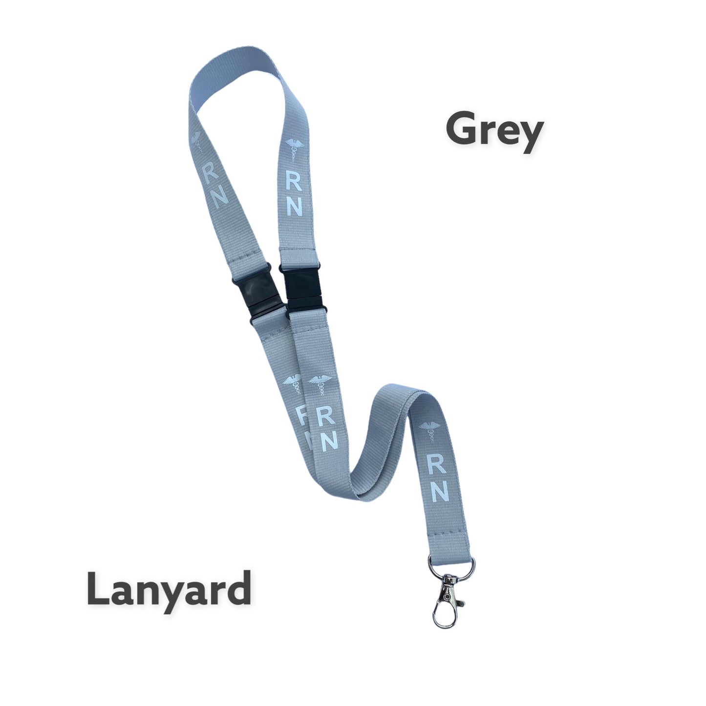 GREY RN LANYARD, Badge holder, key holder with 2 breakaways, Nurse Gift