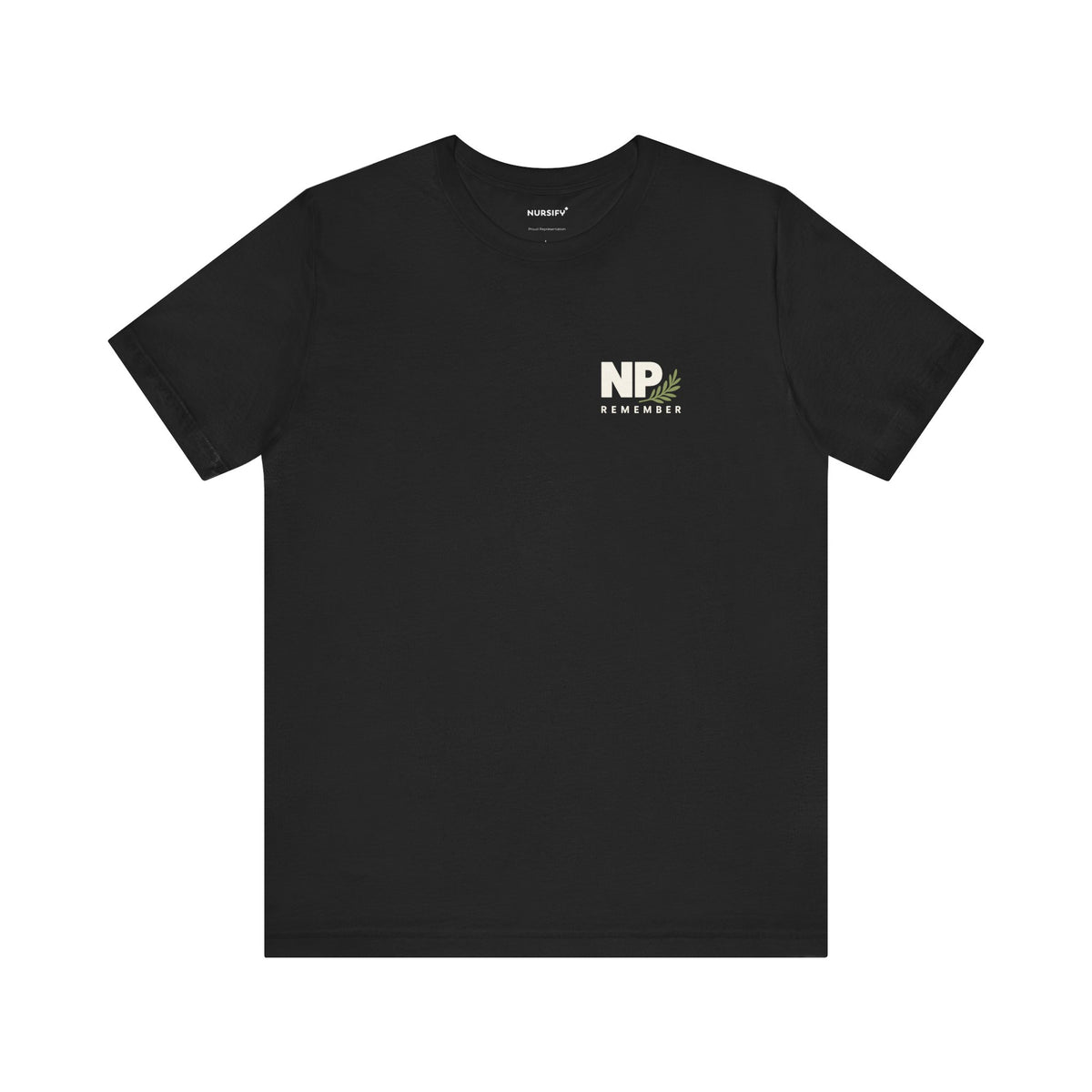 NP rosemary Remember black shirt, front view