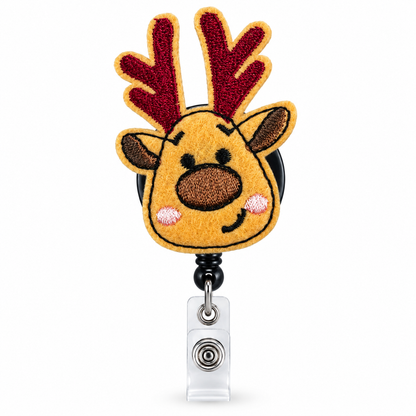 2. Reindeer Christmas badge reel, brightened product image on white