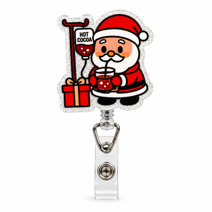3. Santa with Cocoa IV Christmas badge reel, brightened product image on white
