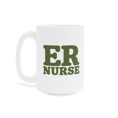 ER Nurse olive white 15 oz mug, left view