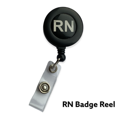 Black retractable RN badge reel included with the eight-colour lanyard gift set