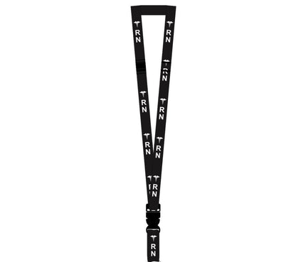 Extra-long black RN breakaway lanyard with repeating white RN lettering