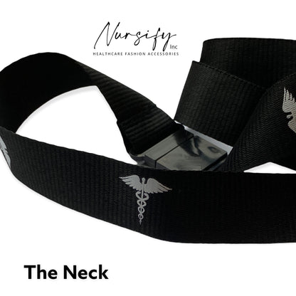 Black RPN lanyard safety breakaway clasp with Nursify branding