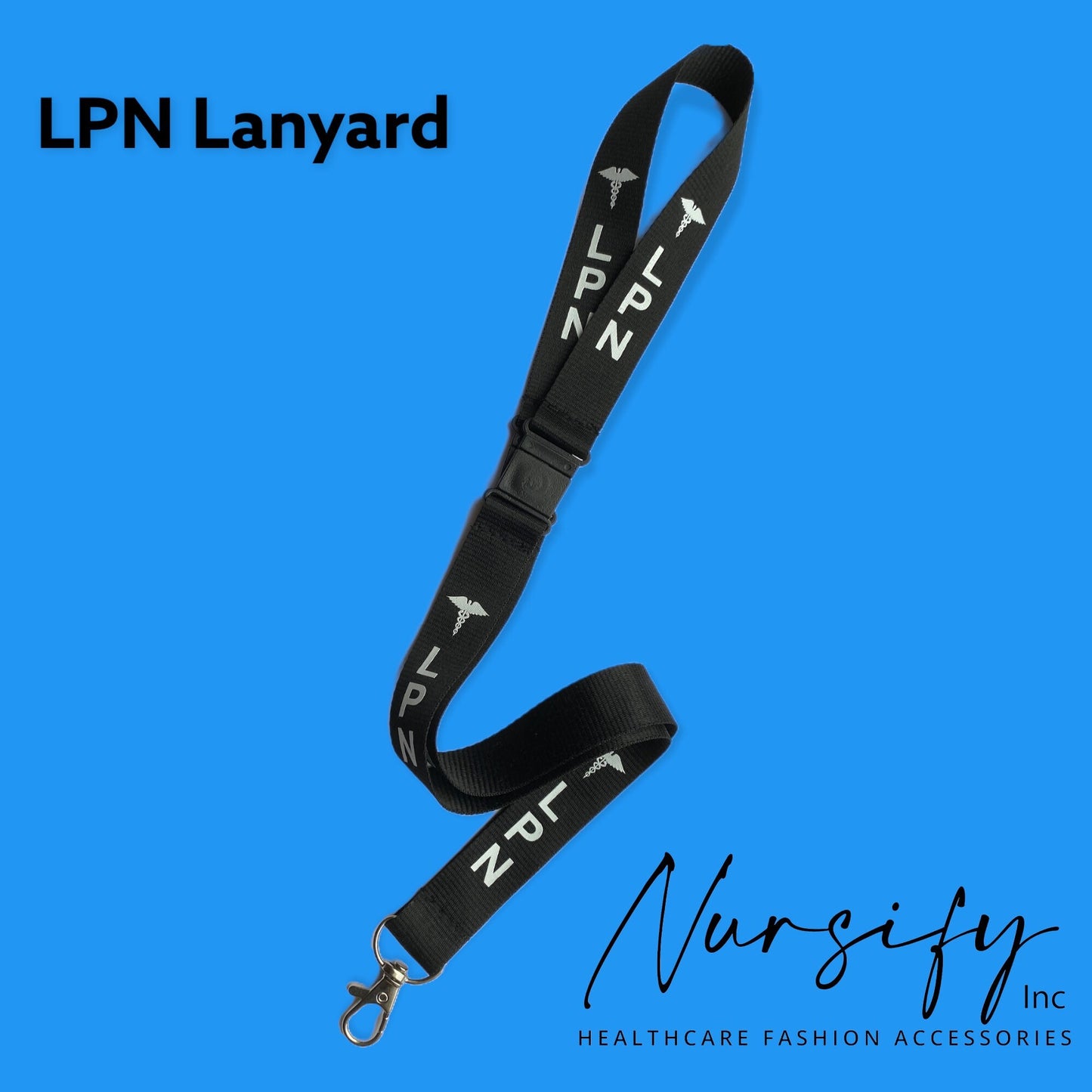BLACK LPN LANYARD, Badge holder/key holder with 2 breakaways, Nurse Gift