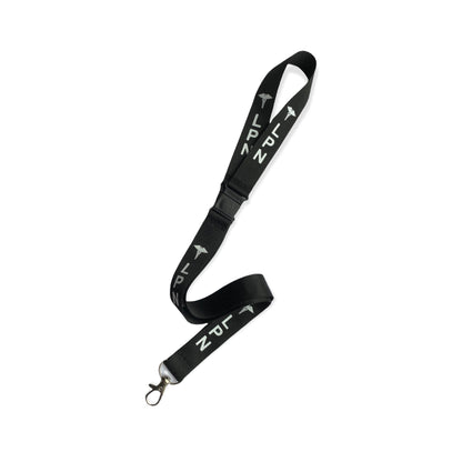 Fuchsia LPN double-breakaway lanyard with repeating white LPN lettering