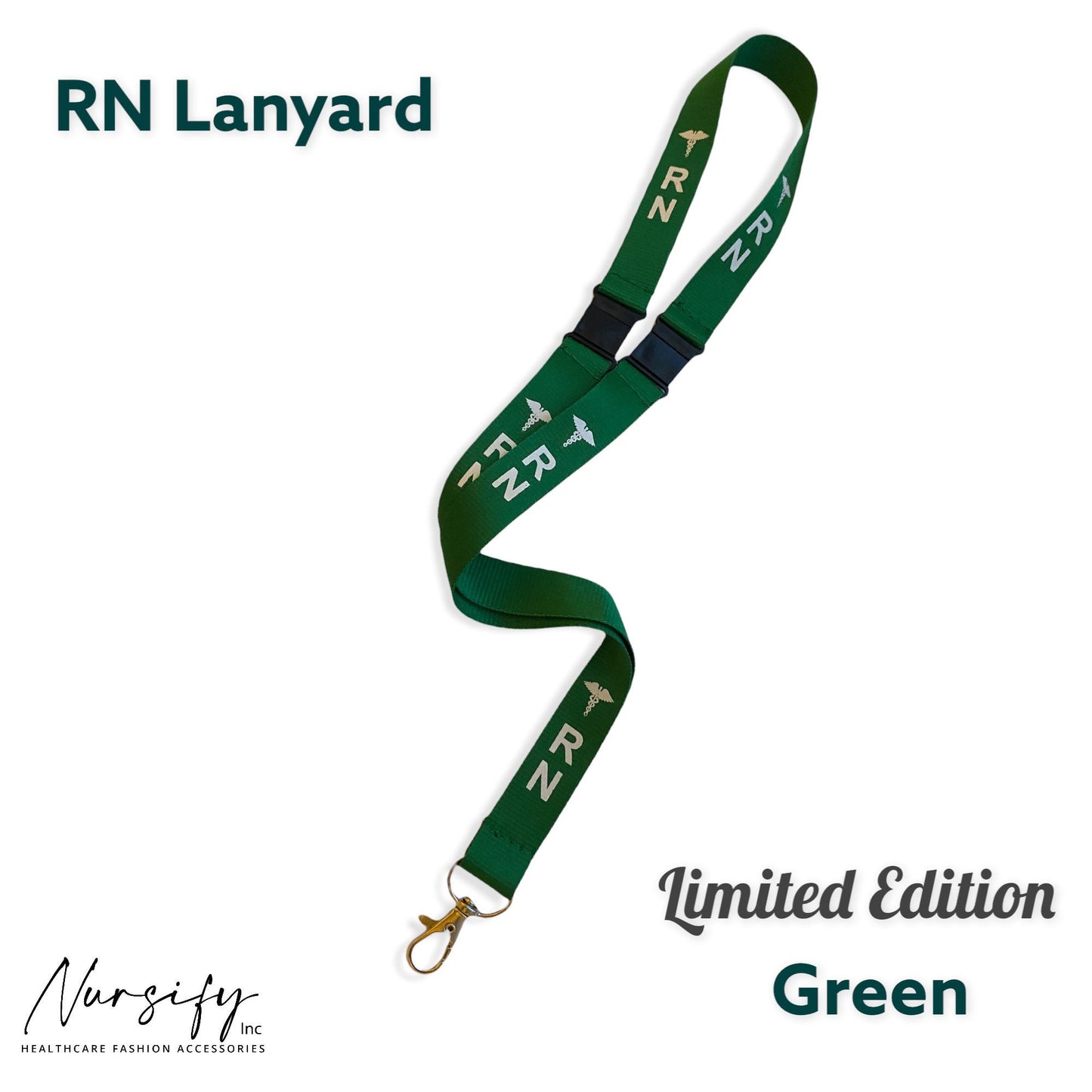 RN LANYARD GREEN, badge holder/key holder with 2 breakaway
