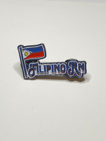 Filipino RN enamel pin featuring the Philippine flag and bold nurse lettering