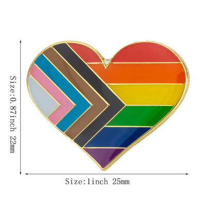 Inclusion heart enamel pin dimensions showing approximately 1 inch wide