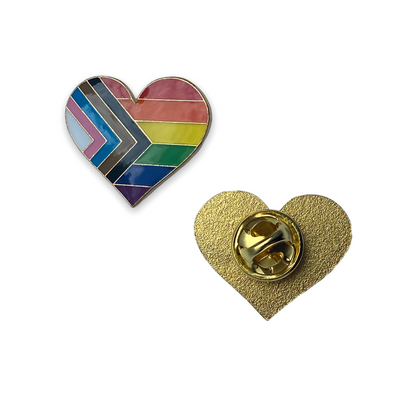Multicolour heart-shaped Inclusion enamel pin on a white background
