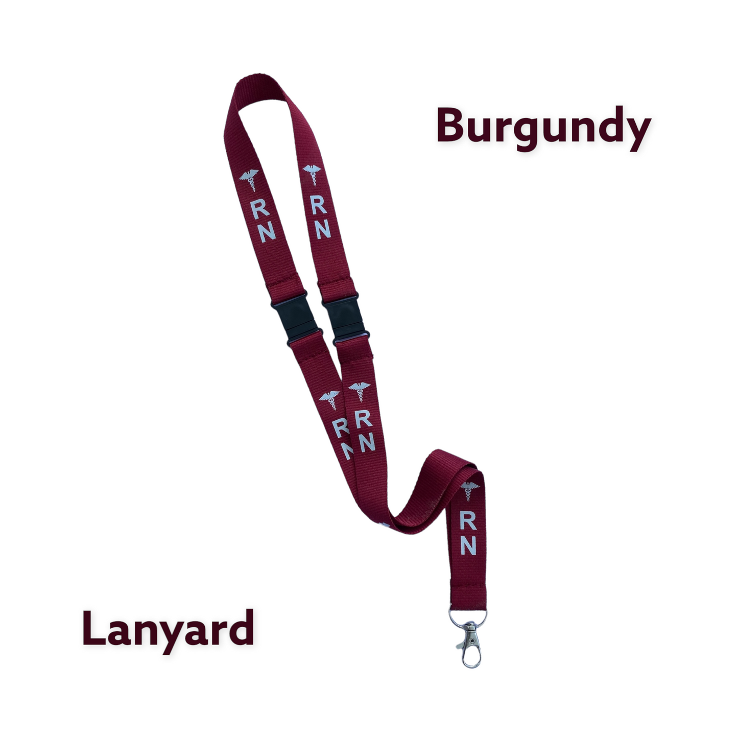 BURGUNDY RN LANYARD, Badge holder with 2 breakaways, Nurse gift
