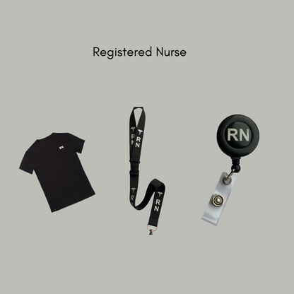 RN three-piece gift set with black T-shirt, double-breakaway lanyard and retractable badge reel