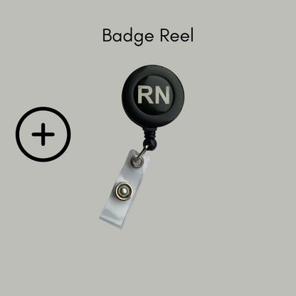 Black retractable RN badge reel included in the three-piece nurse gift set